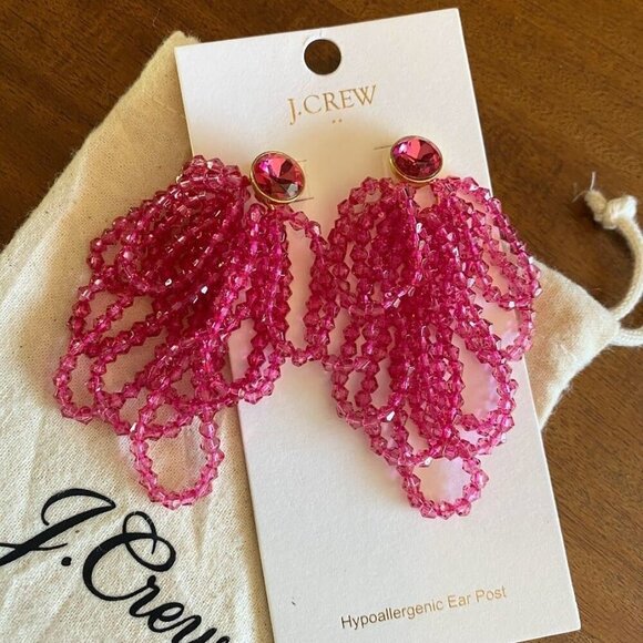 💜 J. Crew Nymeria Beaded Tassel Statement Earrings Soft Seashell Pink NWT - Picture 3 of 3